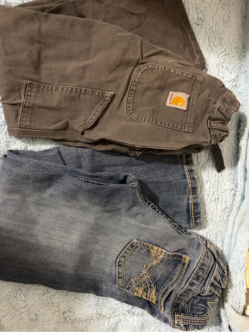Carhartt Brown Work Pants with Blue Washed Jeans